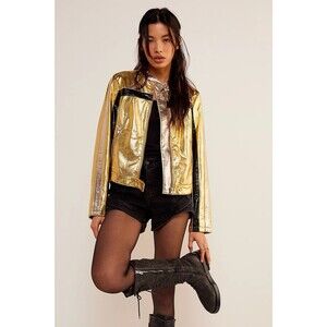 Free People Fast Lane Metallic Moto Jacket M